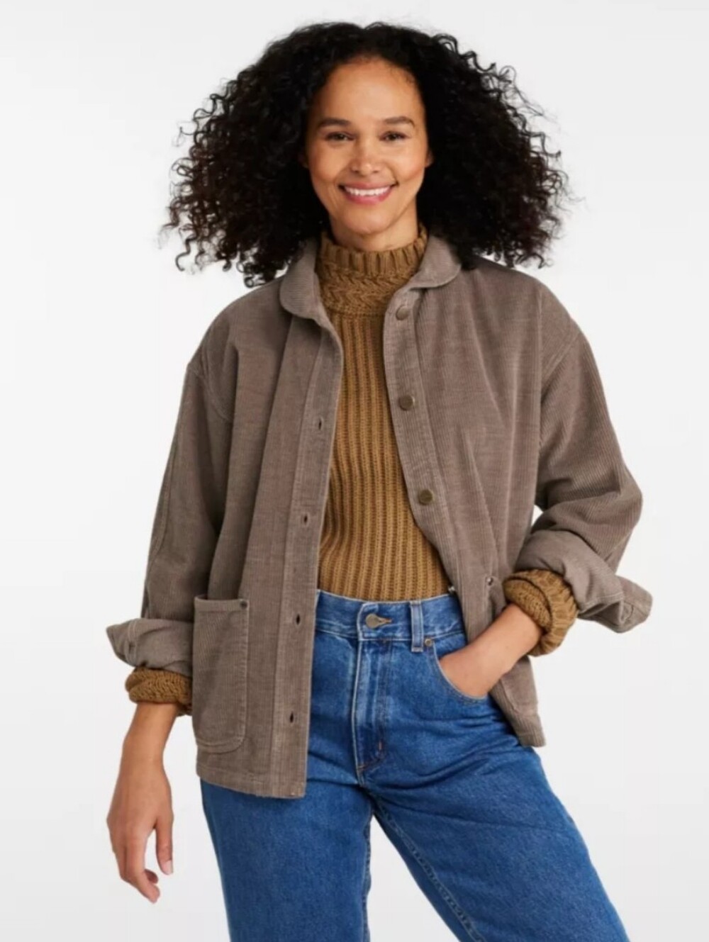 L.L. Bean Women's Signature Corduroy Chore Shirt Small Taupe Brown